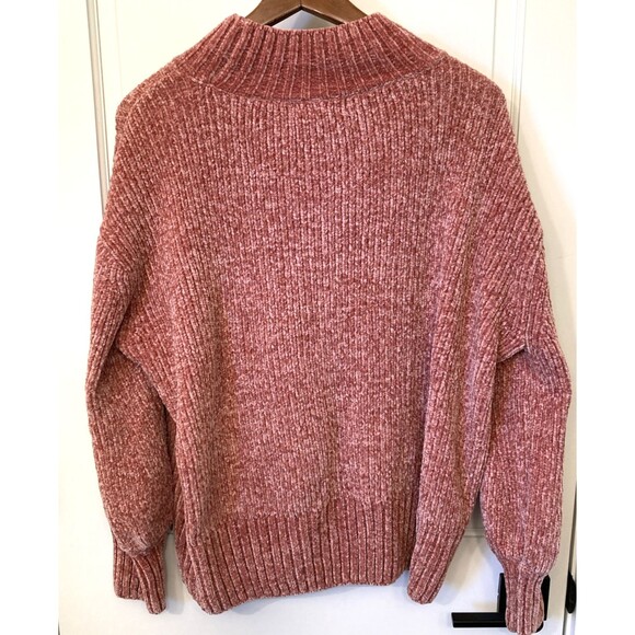 Dusty Rose Chenille Mock Neck XL Sweater Balloon Sleeves Cottagecore Soft Boho - Picture 4 of 12